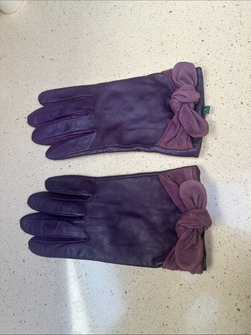 Lauren Ralph Lauren Purple Leather Gloves with Suede Bow Trim size L